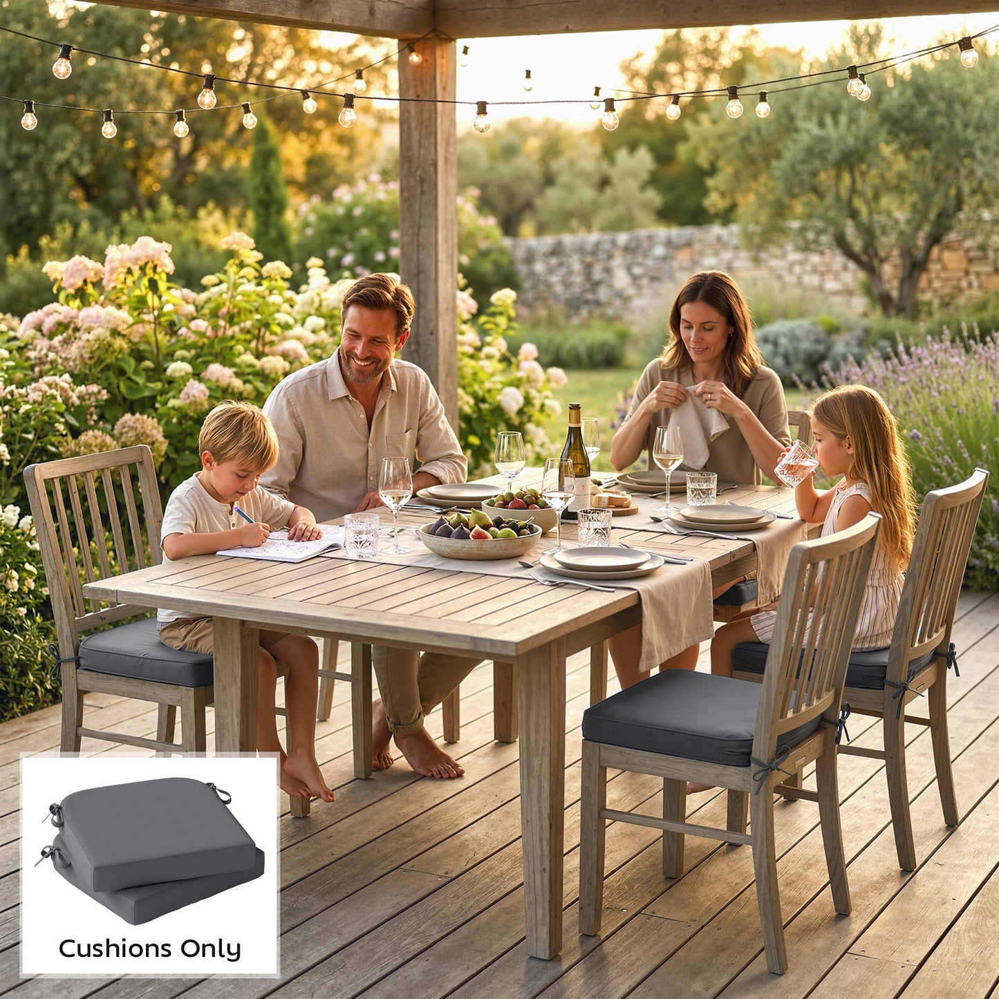 Outdoor Chair Seat Cushions Set of 2, Garden Chair Cushions, Grey