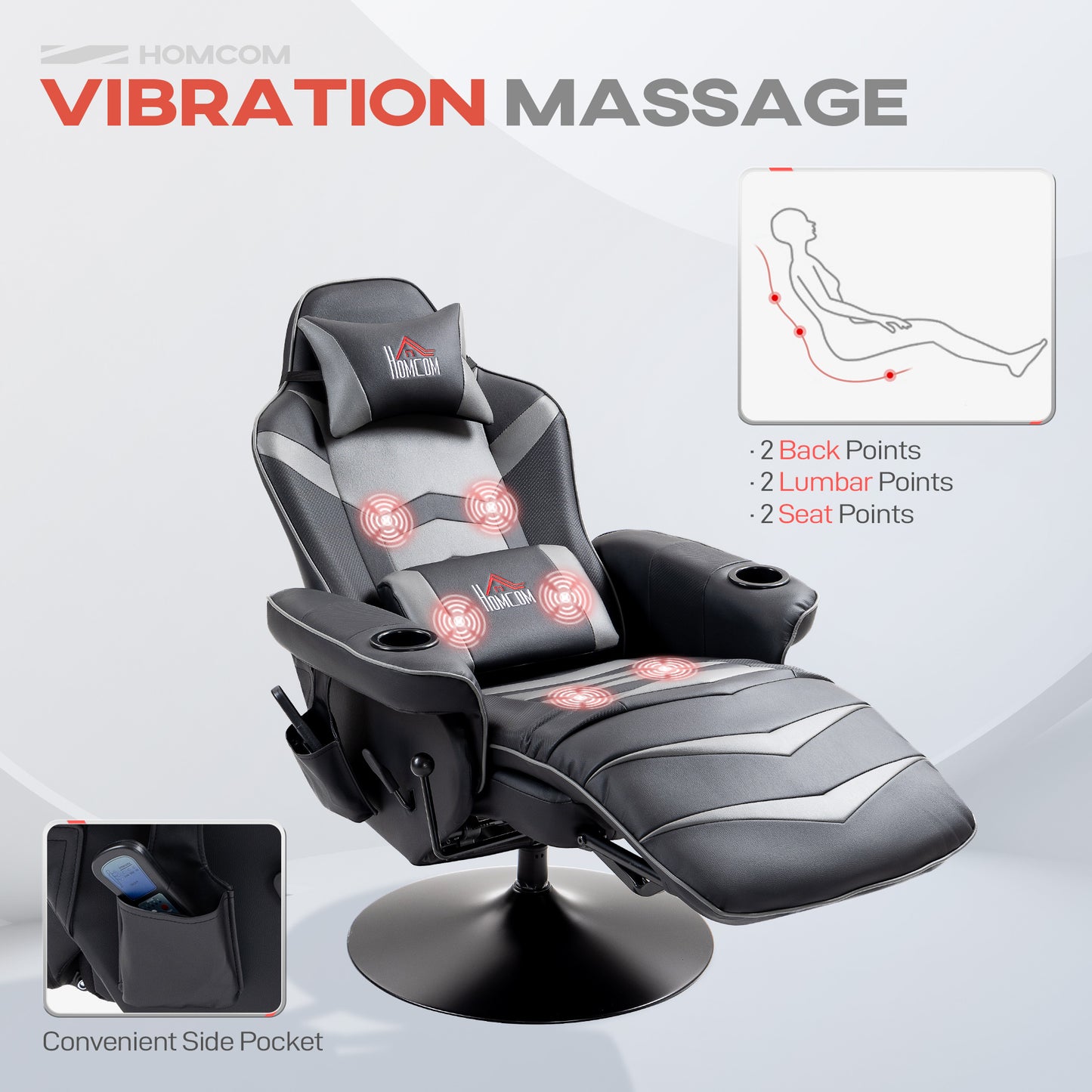 Massage Recliner Chair with Remote, PU Leather Recliner Armchair Grey
