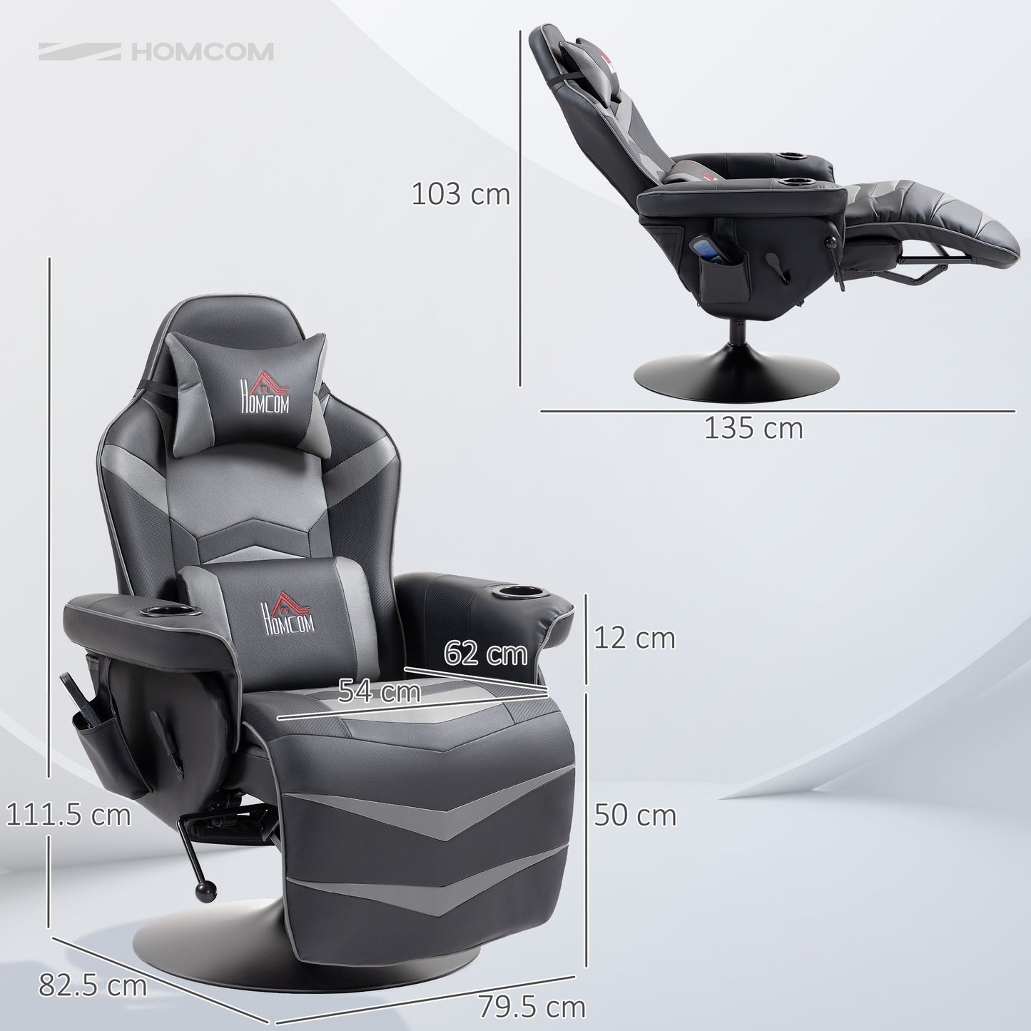 Massage Recliner Chair with Remote, PU Leather Recliner Armchair Grey