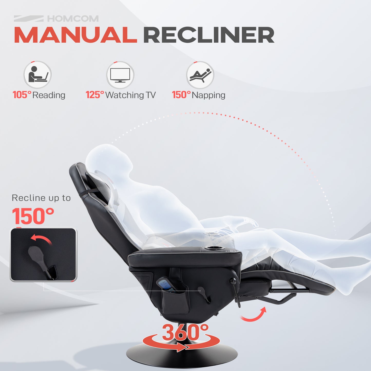 Massage Recliner Chair with Remote, PU Leather Recliner Armchair Grey