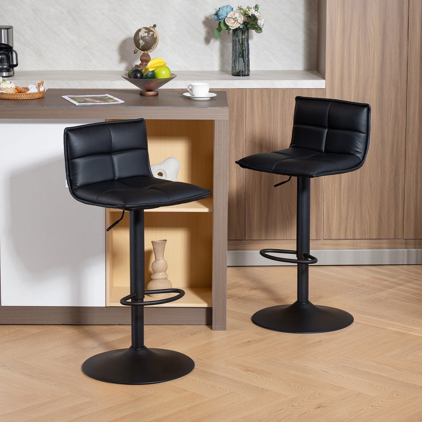 Bar Stools Set of 2 Swivel Height Adjustable Barstools Black