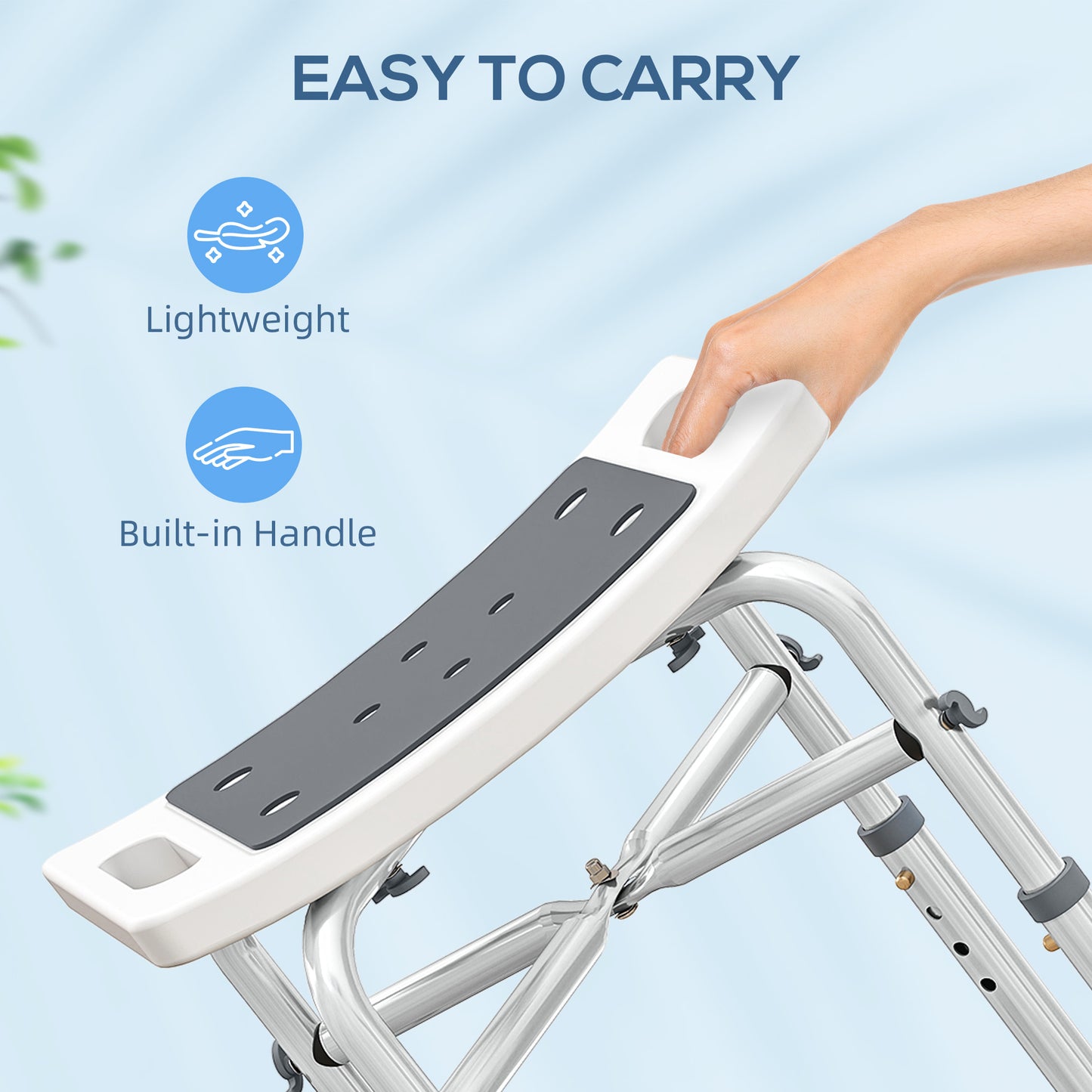 Adjustable Shower Stool with Foot Pads for Elderly Disabled Grey