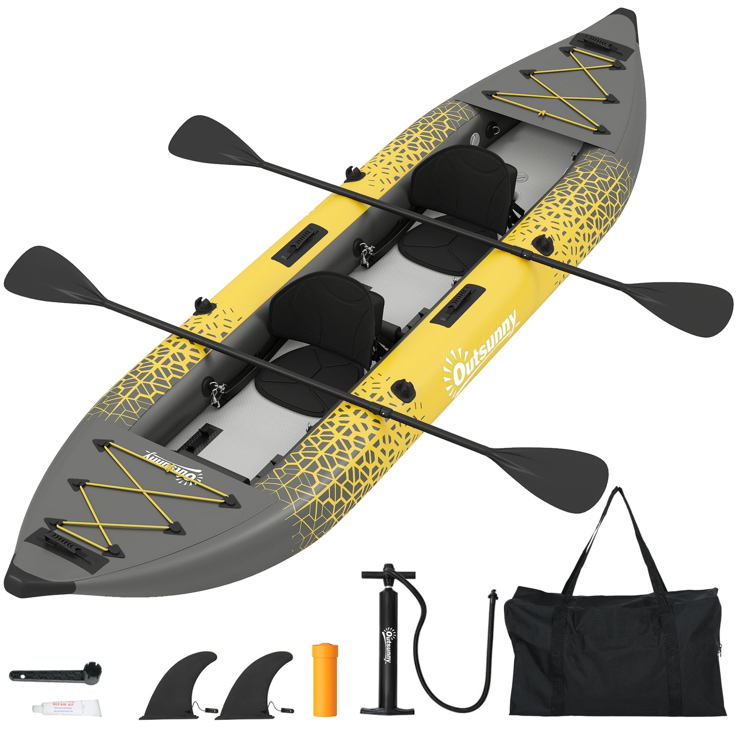 2.5' Inflatable Kayak 2-person Sit on Canoe with Paddles Grey