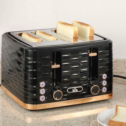 Toaster with 4 Slot, 7 Browning Levels, 1600W, Black Ripple