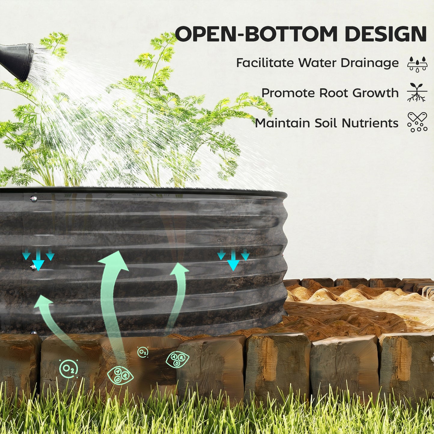 Galvanised Raised Garden Bed Planter Box, Dark Grey