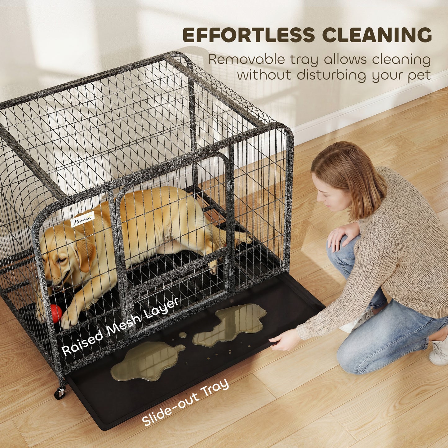 Heavy Duty Dog Crate, Large Dog Cage with Wheels and Tray