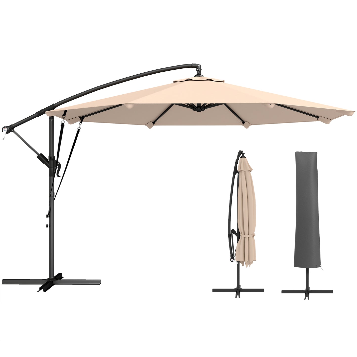 3 m Cantilever Parasol, Offset Umbrella with Cover and Wind Ropes