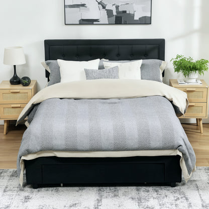 Double Bed Frame with Storage and Adjustable Velvet Headboard, Black