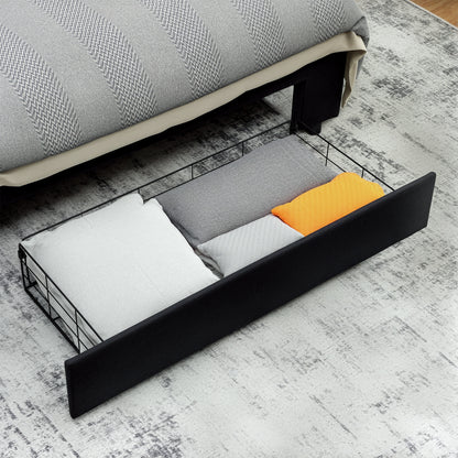 Double Bed Frame with Storage and Adjustable Velvet Headboard, Black