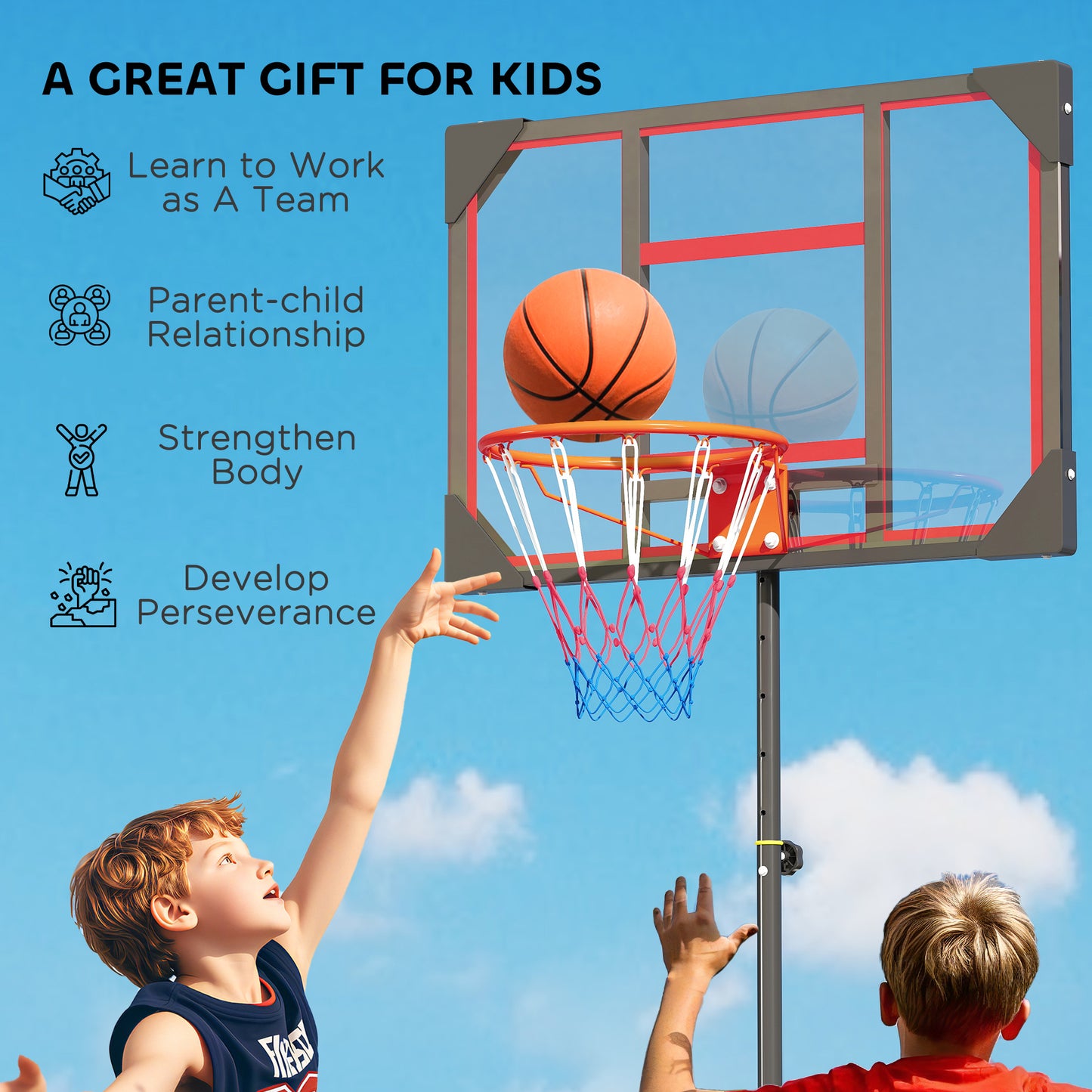 Basketball Hoop, 210-260cm Height Adjustable Basketball Hoop, Red