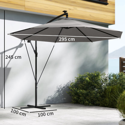 3 m Cantilever Parasol Solar LED Lights, Light Grey