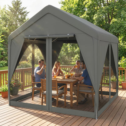 3 x 3 m Outdoor Patio Gazebo with Netting and Curtains, Dark Grey