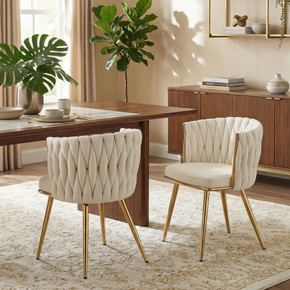 Upholstered Kitchen Chairs Set of 2 with Wrap-around Backrest, Cream