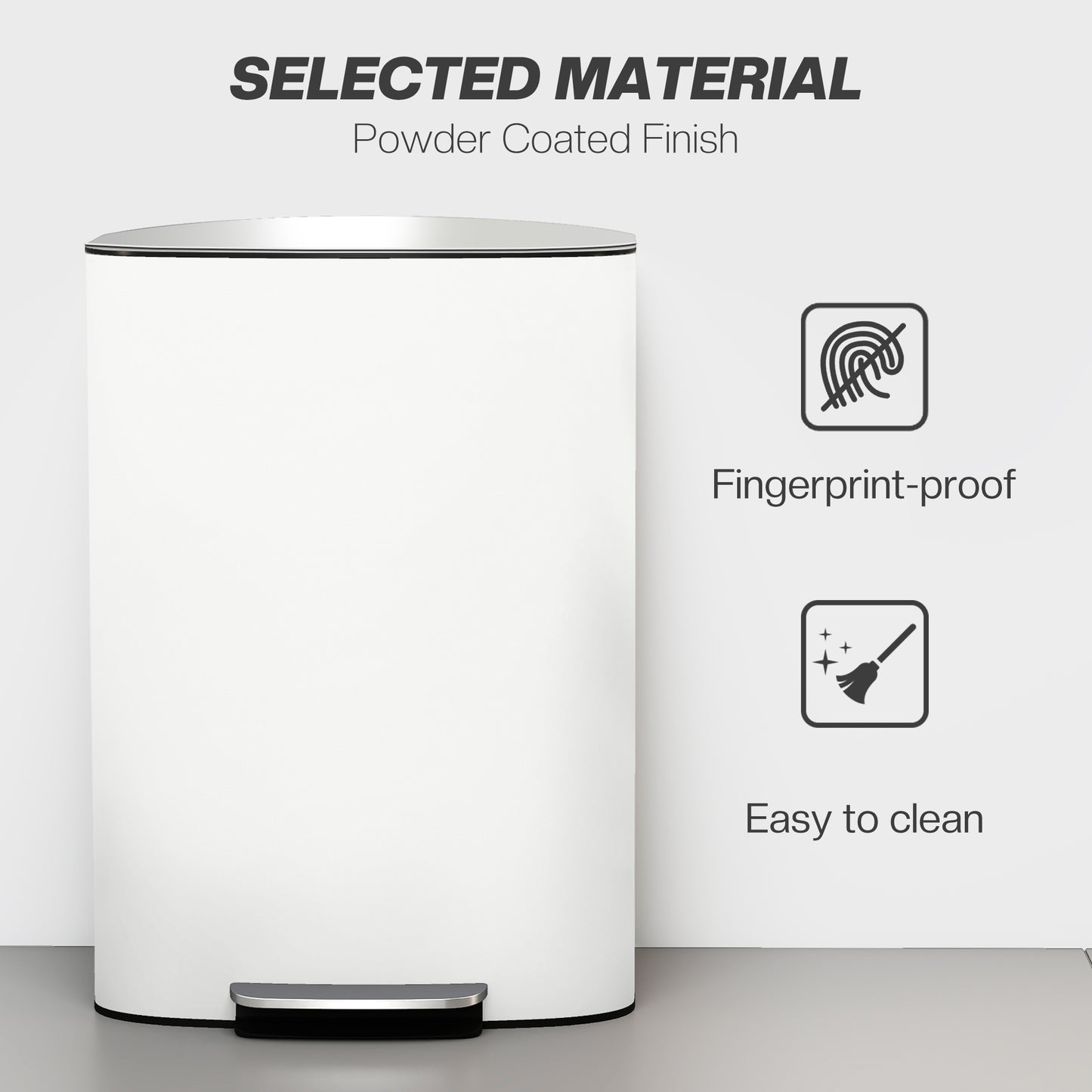 Pedal Bin with Soft-Close Lid, 50L Kitchen Bin with Carry Handle Cream