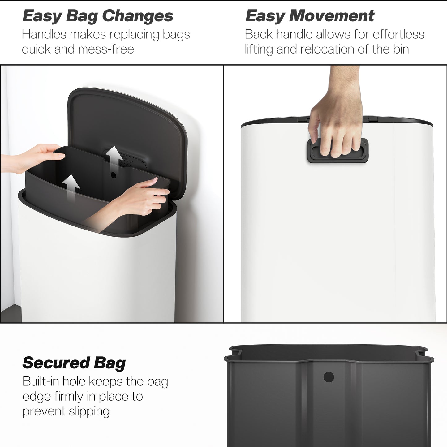 Pedal Bin with Soft-Close Lid, 50L Kitchen Bin with Carry Handle Cream