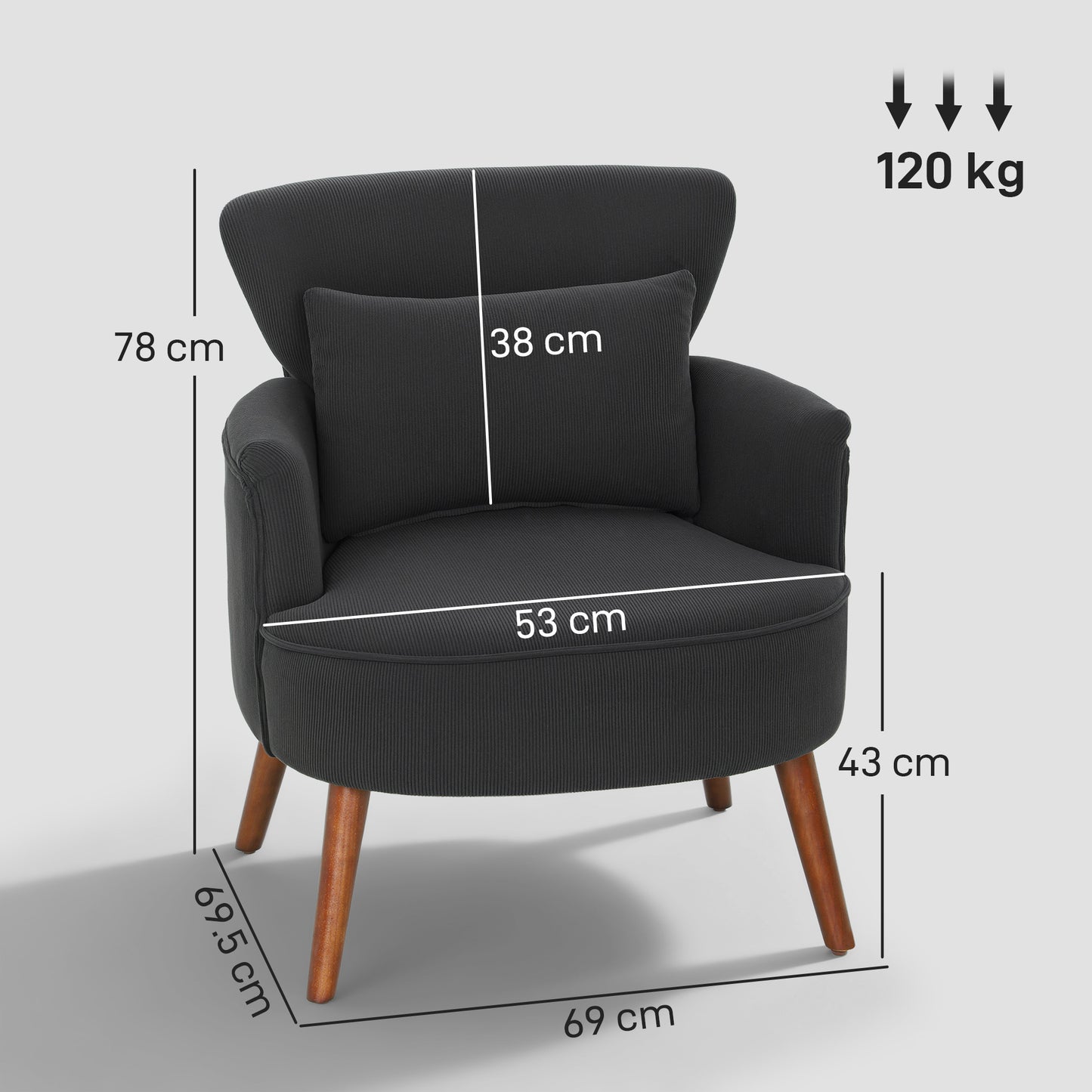 Armchair with Padded Seat and Backrest for Living Room, Black