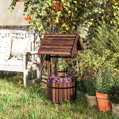 Wooden Wishing Well Planter, Flower Planter with Drainage Hole
