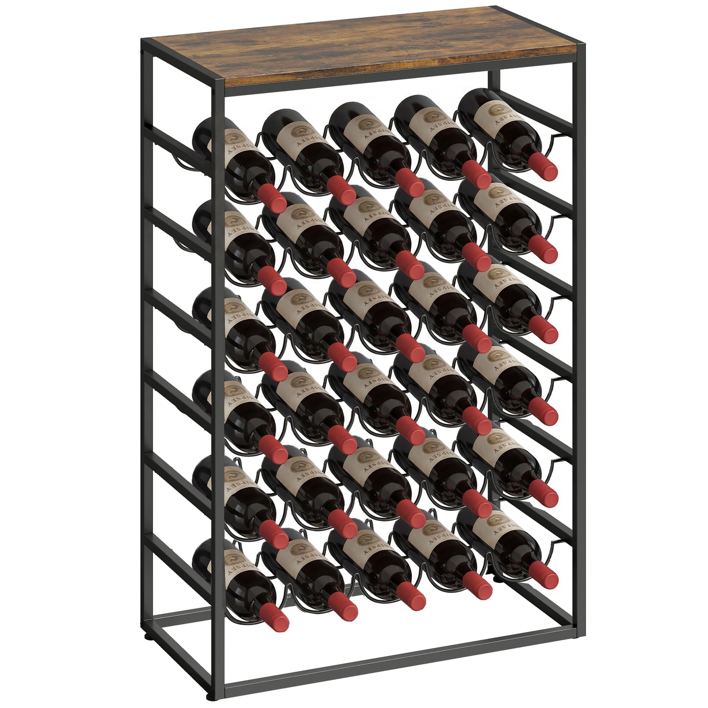 30 Bottles Wine Rack, 6 Tier Wine Storage Holder, Rustic Brown