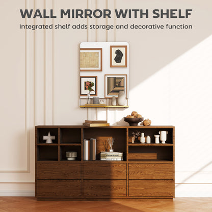 Decorative Mirror with Wood Shelf, Industrial Wall Mirror, Black