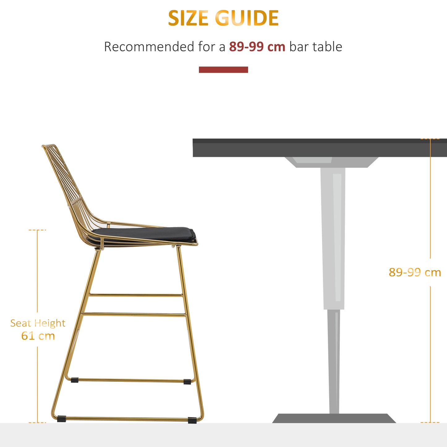 Set of 2 Bar stools Modern Counter Height Wire Metal Bar chairs for Kitchen, Bar Counter, Gold