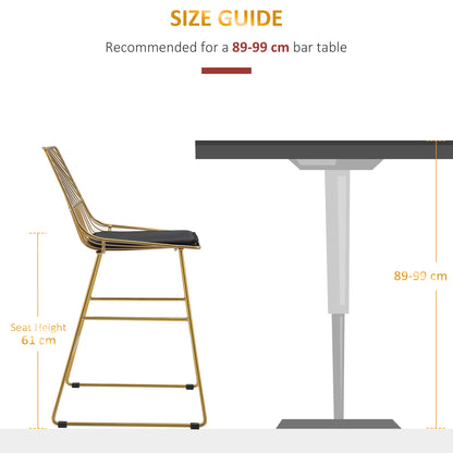 Set of 2 Bar stools Modern Counter Height Wire Metal Bar chairs for Kitchen, Bar Counter, Gold