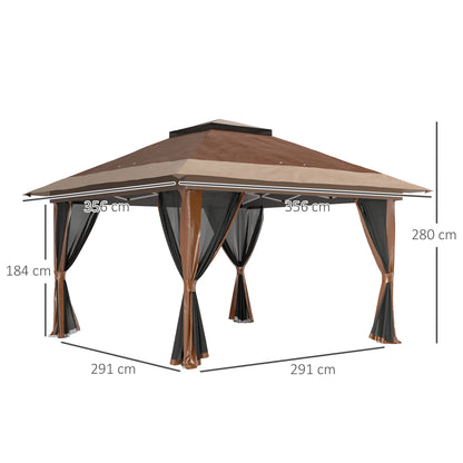 3.6 x 3.6m Pop Up Gazebo with Netting and Wheeled Bag, Brown