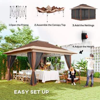3.6 x 3.6m Pop Up Gazebo with Netting and Wheeled Bag, Brown