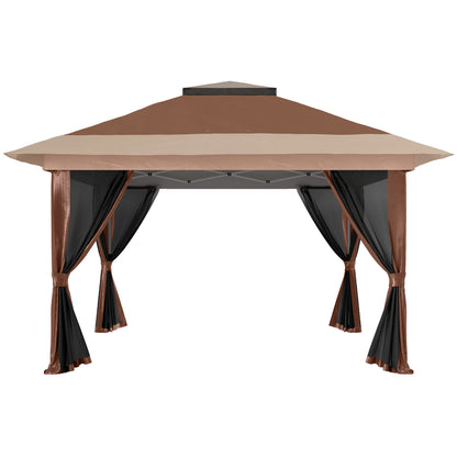 3.6 x 3.6m Pop Up Gazebo with Netting and Wheeled Bag, Brown