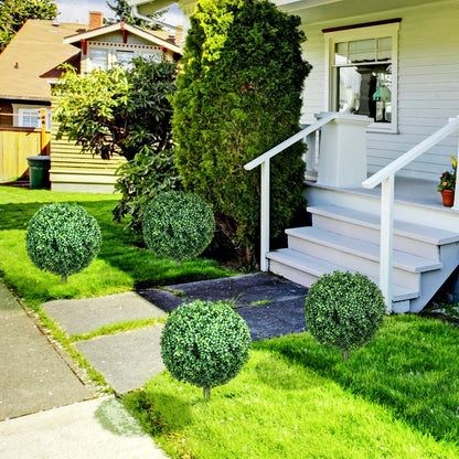 Set of 2 Artificial Boxwood Topiary Trees with Ground Stake