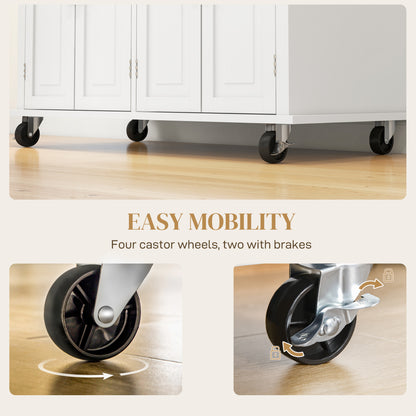 Rolling Kitchen Island Cart with Rubber Wood Top, Spices Cream White