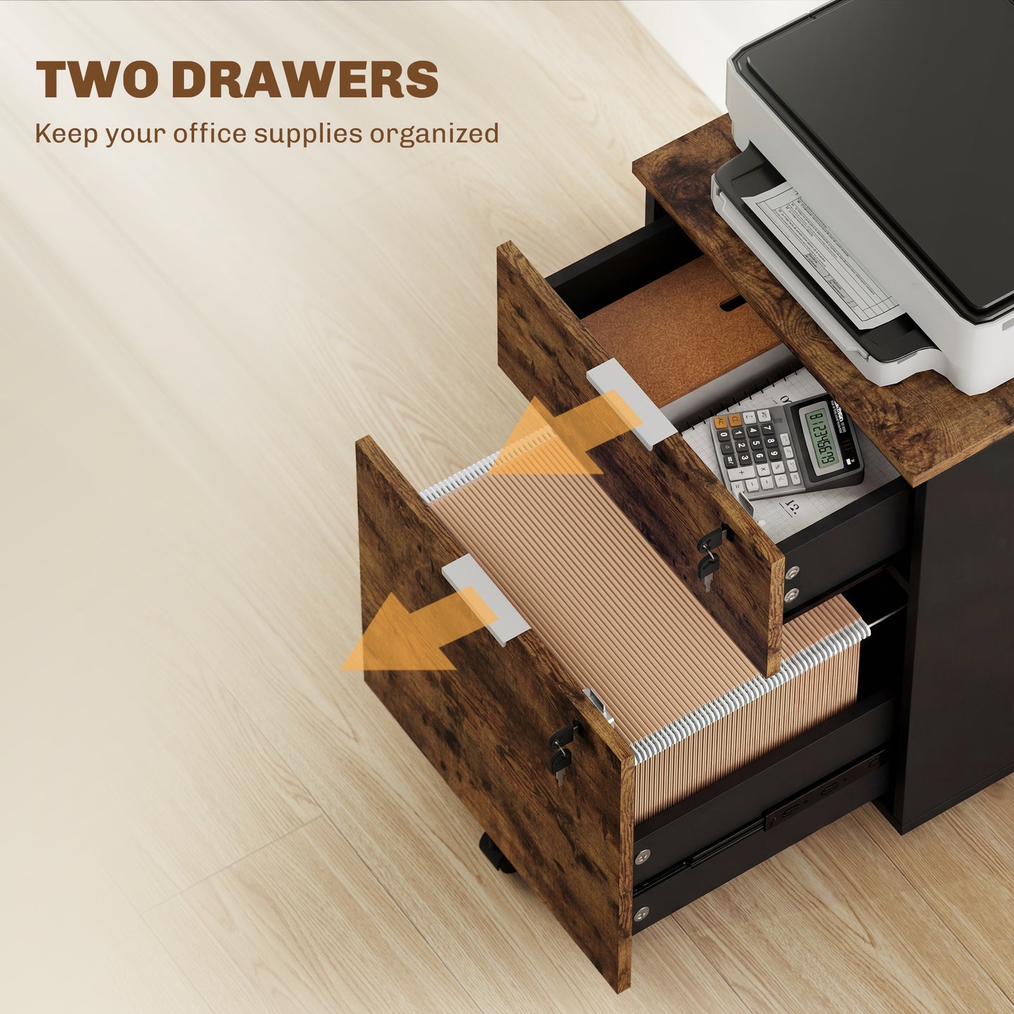 2 Drawer Filing Cabinet with Adjustable Hanging Bars for A4 and Letter