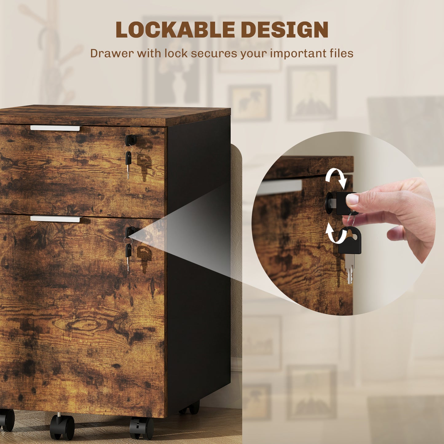 2 Drawer Filing Cabinet with Adjustable Hanging Bars for A4 and Letter