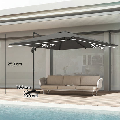 3 x 3 m Cantilever Parasol, Square Patio Umbrella with Crank Handle