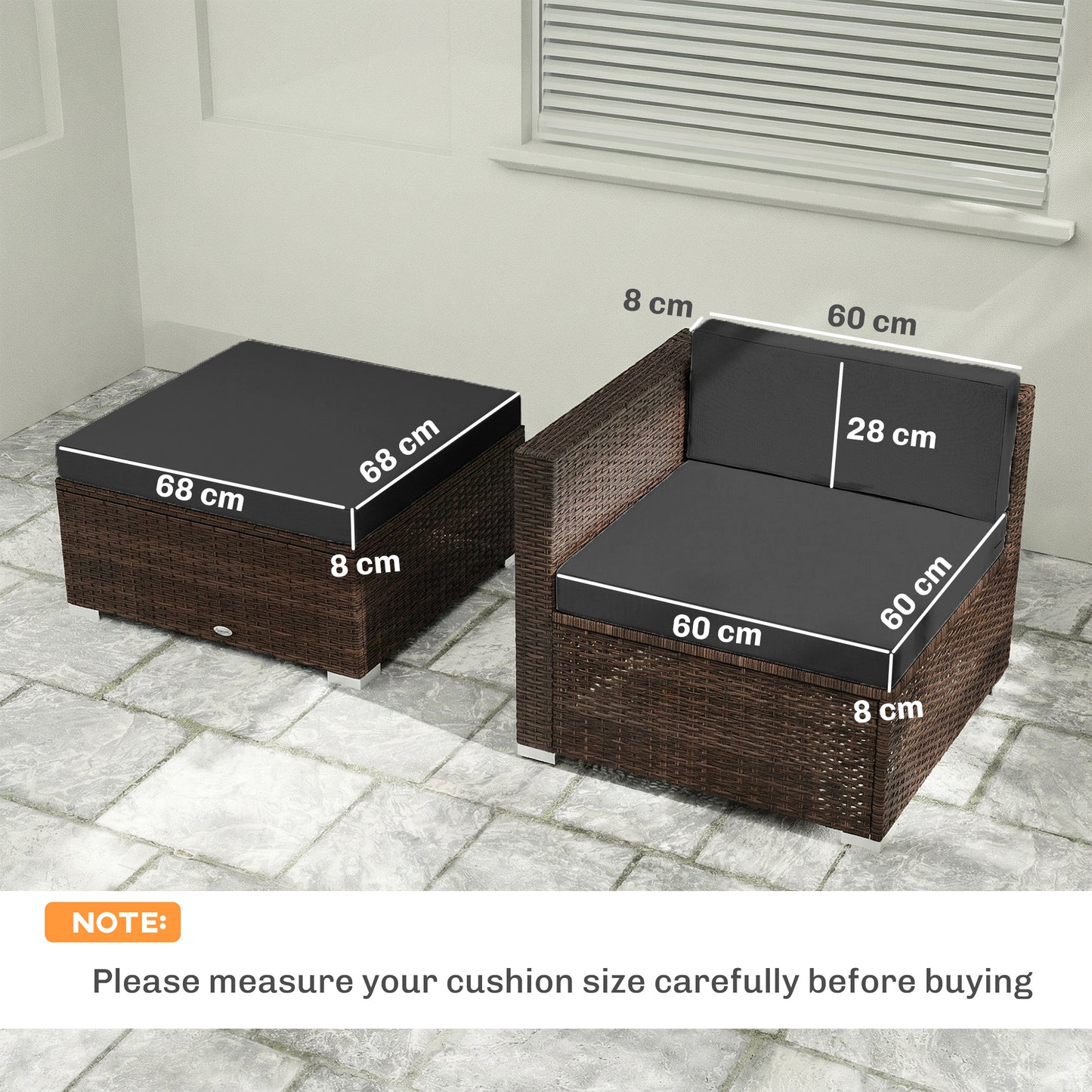 7-Piece Patio Furniture Cushions Water-Repellent 60x60cm, Black