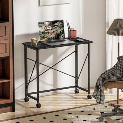 Folding Desk on Wheels, Writing Table for Home Office, Black