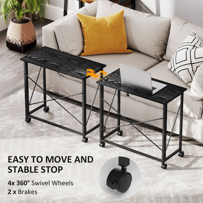 Folding Desk on Wheels, Writing Table for Home Office, Black