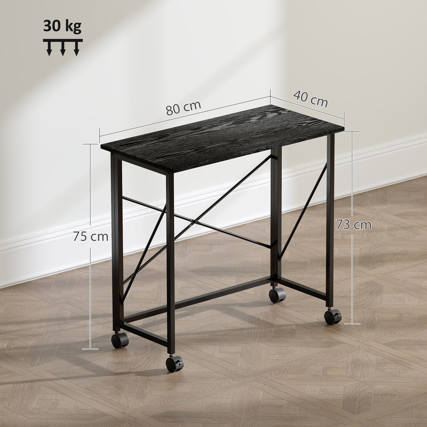 Folding Desk on Wheels, Writing Table for Home Office, Black