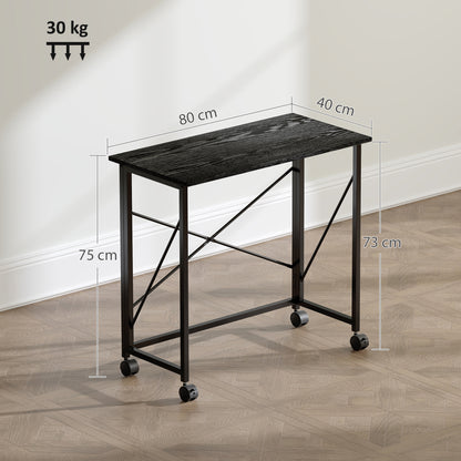 Folding Desk on Wheels, Writing Table for Home Office, Black