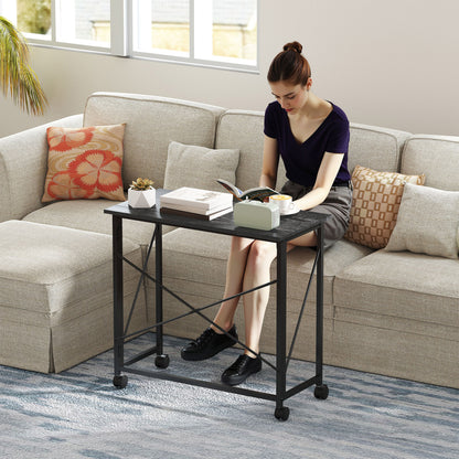 Folding Desk on Wheels, Writing Table for Home Office, Black