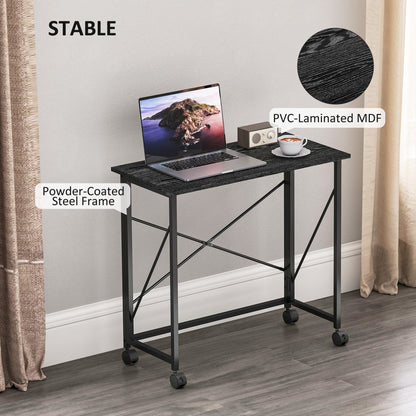 Folding Desk on Wheels, Writing Table for Home Office, Black