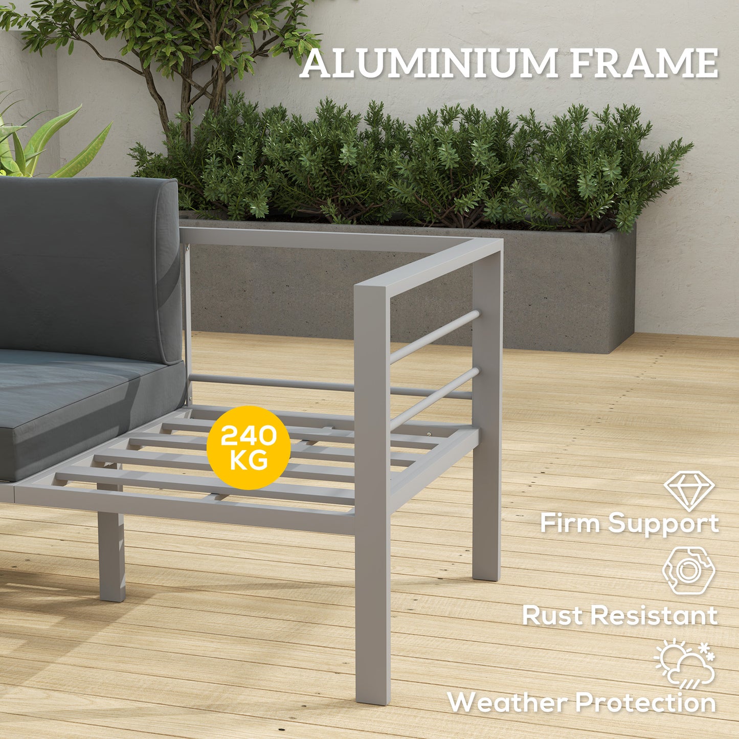 All-Weather Garden Loveseat with Removable Cushions, Charcoal Grey