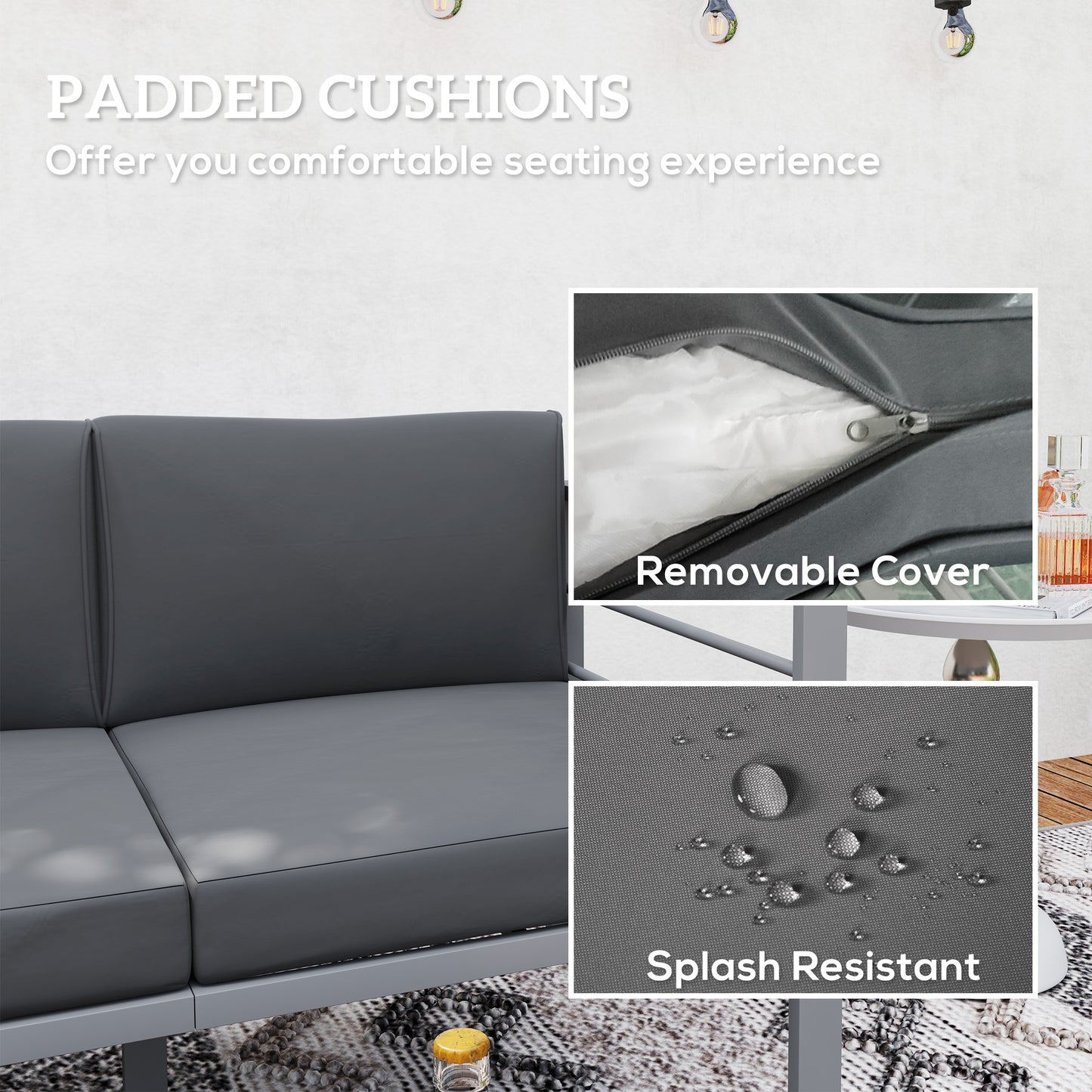 All-Weather Garden Loveseat with Removable Cushions, Charcoal Grey