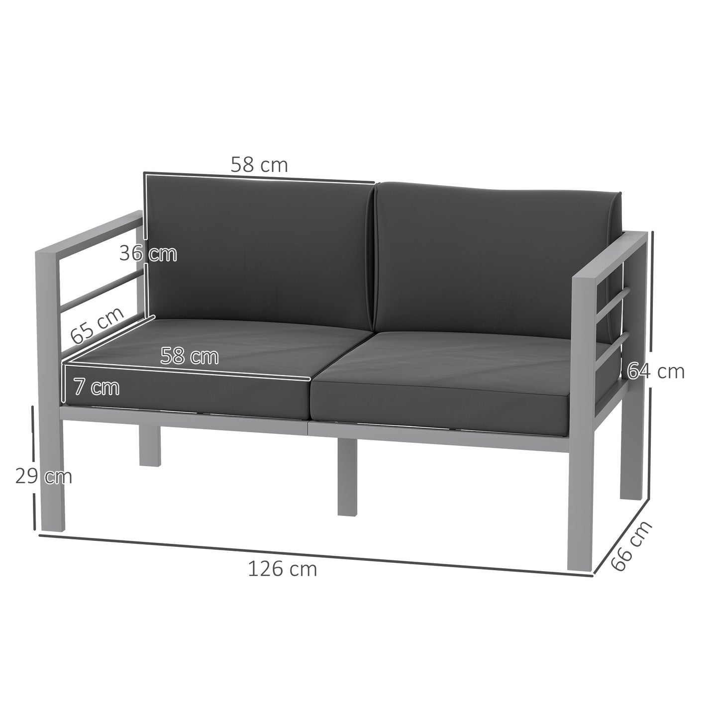 All-Weather Garden Loveseat with Removable Cushions, Charcoal Grey