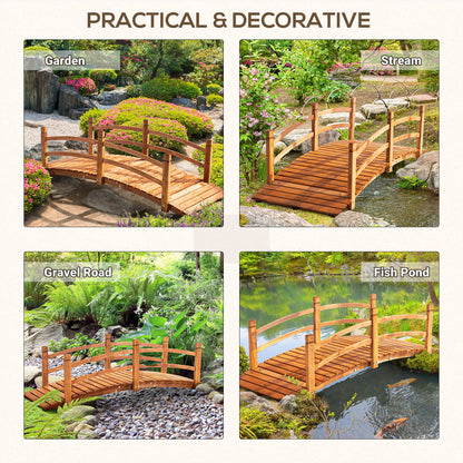 Wooden Garden Bridge with Safety Railings, Classic Arc Footbridge