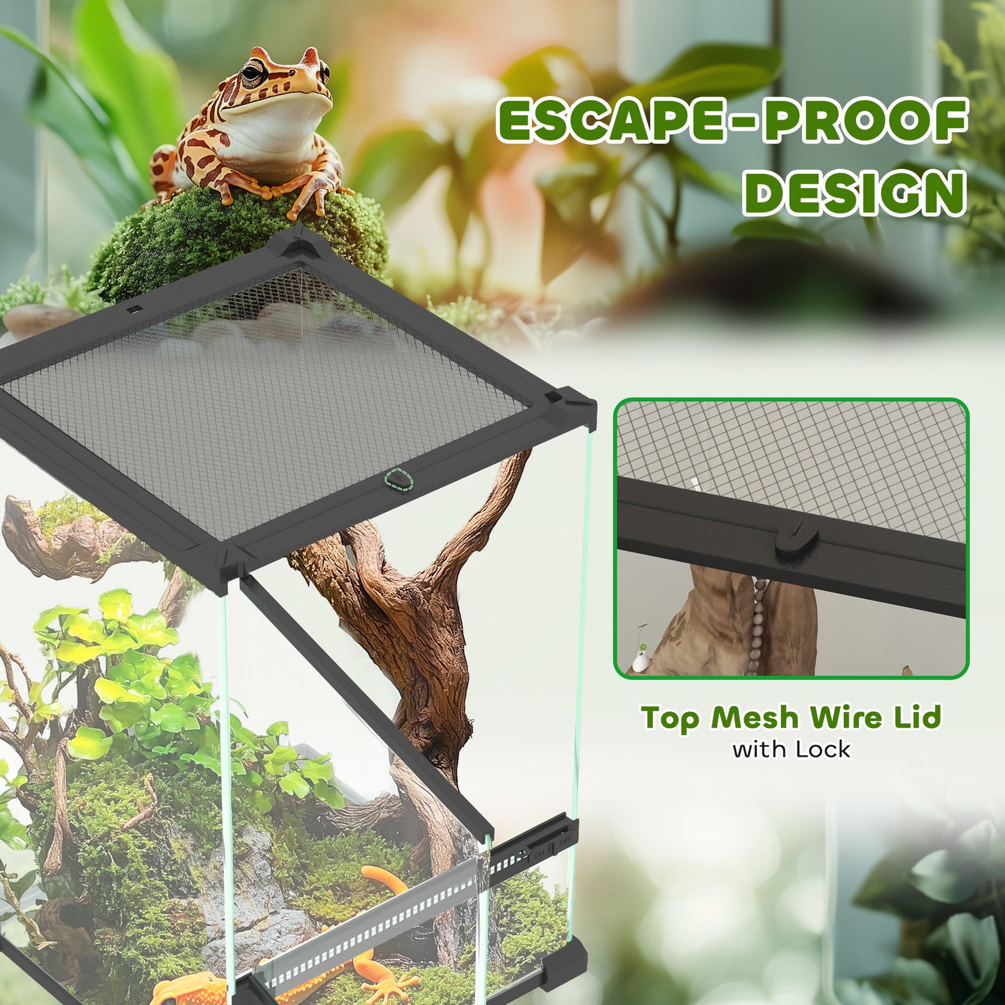 Glass Reptile Terrarium, 12L Vivarium for Lizards, Frogs, Snakes, Turtles