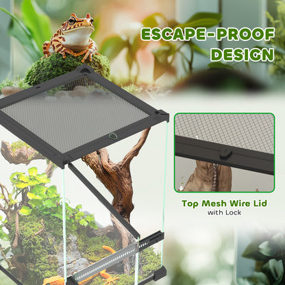 Glass Reptile Terrarium, 12L Vivarium for Lizards, Frogs, Snakes, Turtles