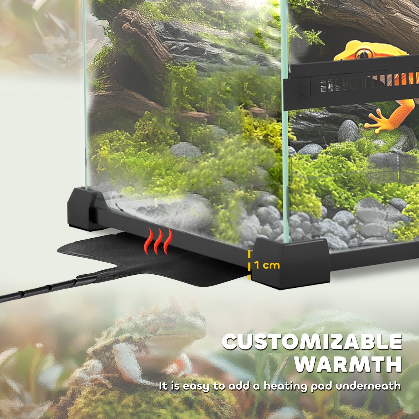 Glass Reptile Terrarium, 12L Vivarium for Lizards, Frogs, Snakes, Turtles