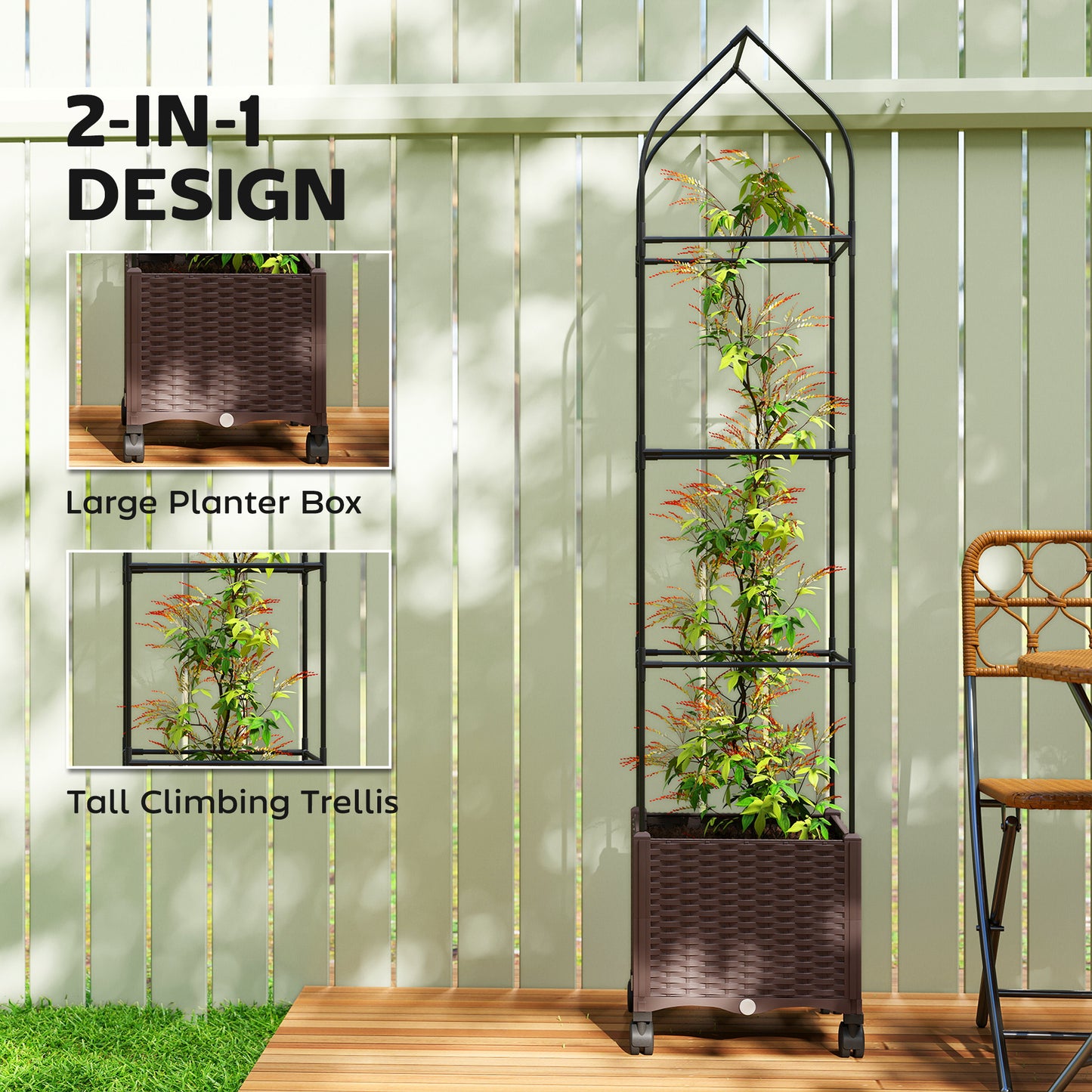 Raised Garden Bed Tomato Cage with Trellis, Drainage Holes, Brown