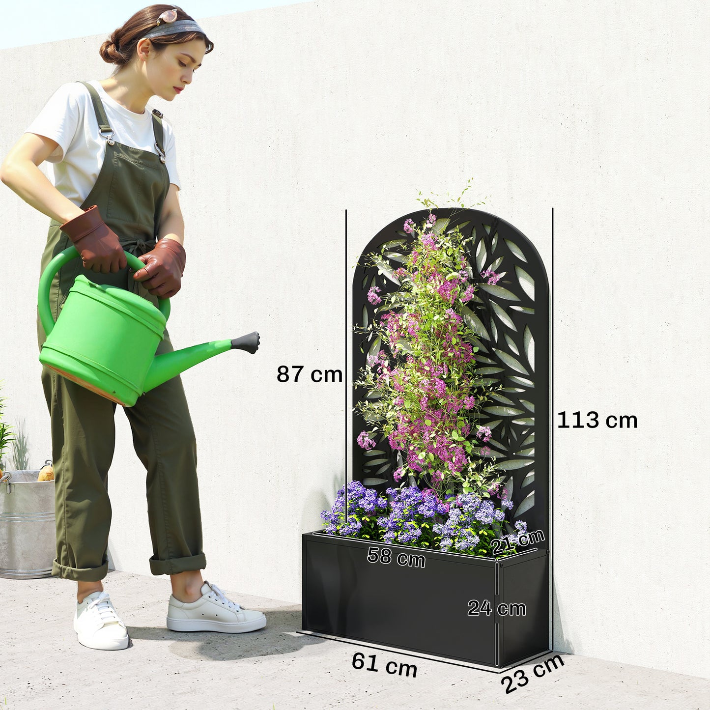 Metal Raised Garden Bed with Trellis, Outdoor Elevated Planter Box