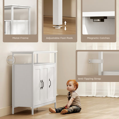 Industrial Kitchen Sideboard with Open Shelf & 2 Cabinets, White